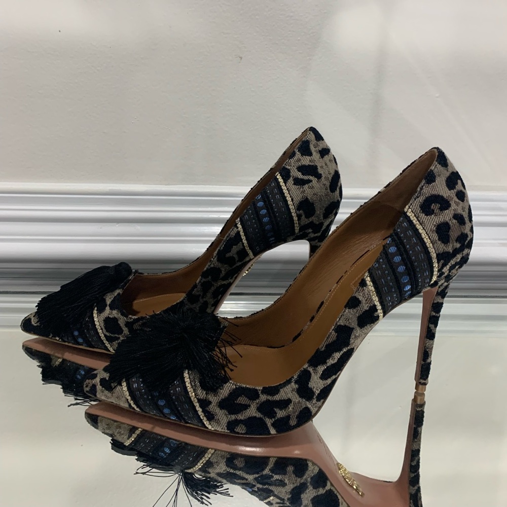 Aquazzura Leopard Fabric Tassel Pump